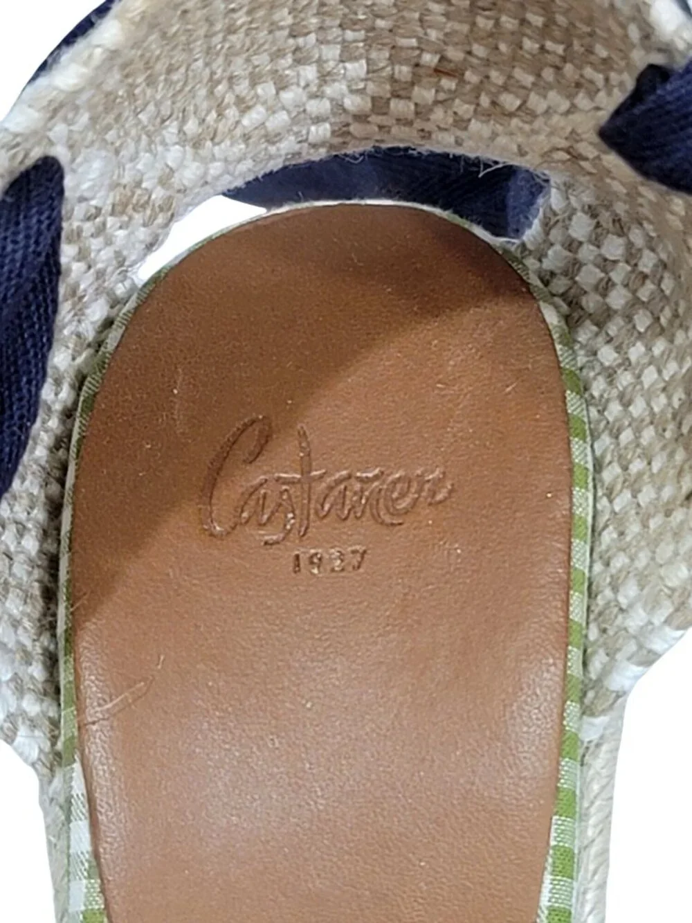 Castaner Womens Espadrille Wedges Blue Gingham Print Lace-Up Size 35